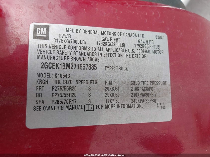 2007 CHEVROLET SILVERADO TRUCK 5.3L V-8 315HP