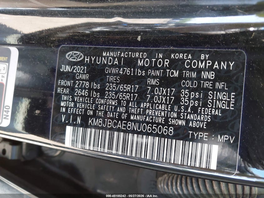 2022 Hyundai Tucson Sel VIN: KM8JBCAE8NU065068 Lot: 45185242