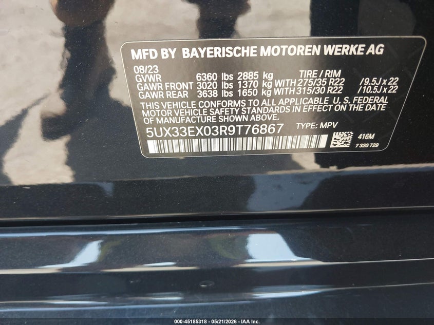 2024 BMW X6 xDrive40I VIN: 5UX33EX03R9T76867 Lot: 45185318