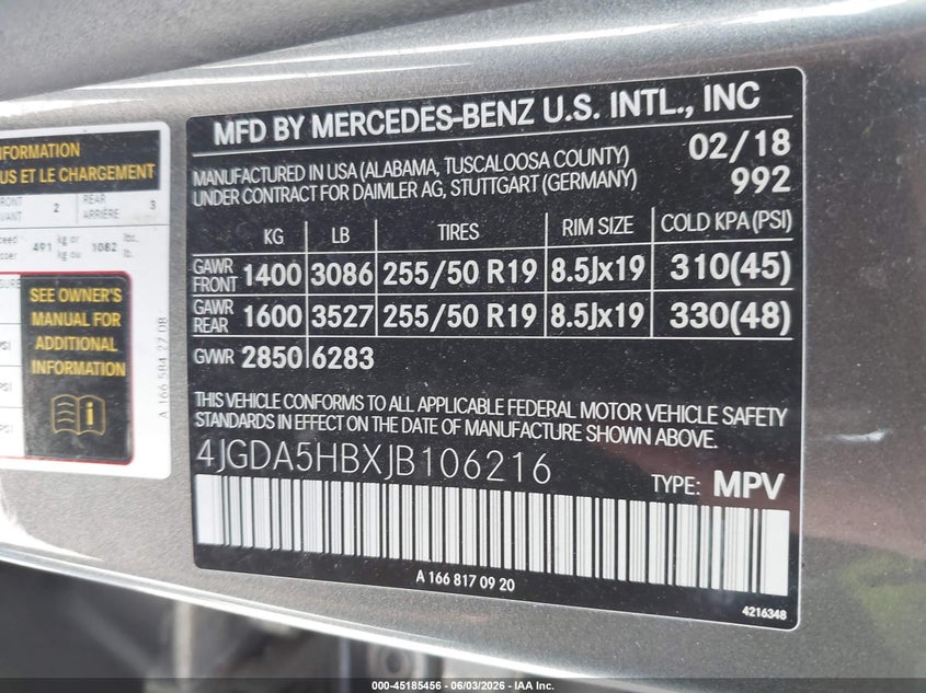 2018 Mercedes-Benz Gle 350 4Matic VIN: 4JGDA5HBXJB106216 Lot: 45185456