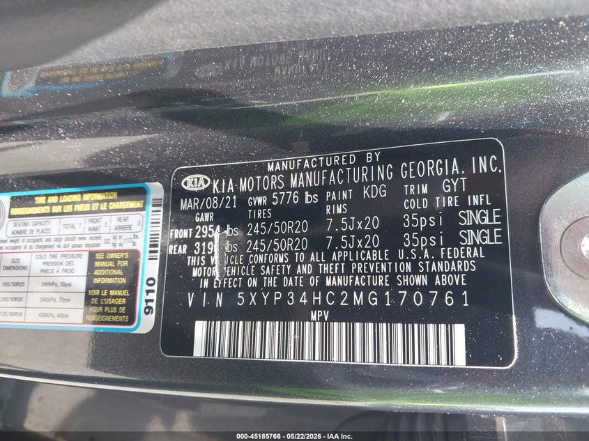 2021 Kia Telluride Ex VIN: 5XYP34HC2MG170761 Lot: 45185766