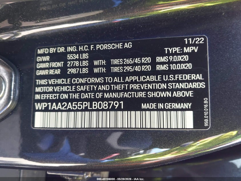 2023 Porsche Macan T VIN: WP1AA2A55PLB08791 Lot: 45186008