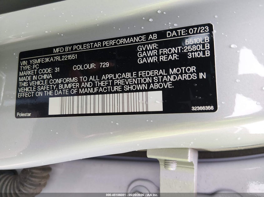 2024 Polestar 2 Long Range Single Motor/Long Range Single Motor Plus VIN: YSMFE3KA7RL221551 Lot: 45186081