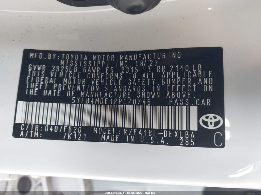 2023 TOYOTA COROLLA SEDAN 2.0L I-4 DI, DOHC, VVT, 169HP