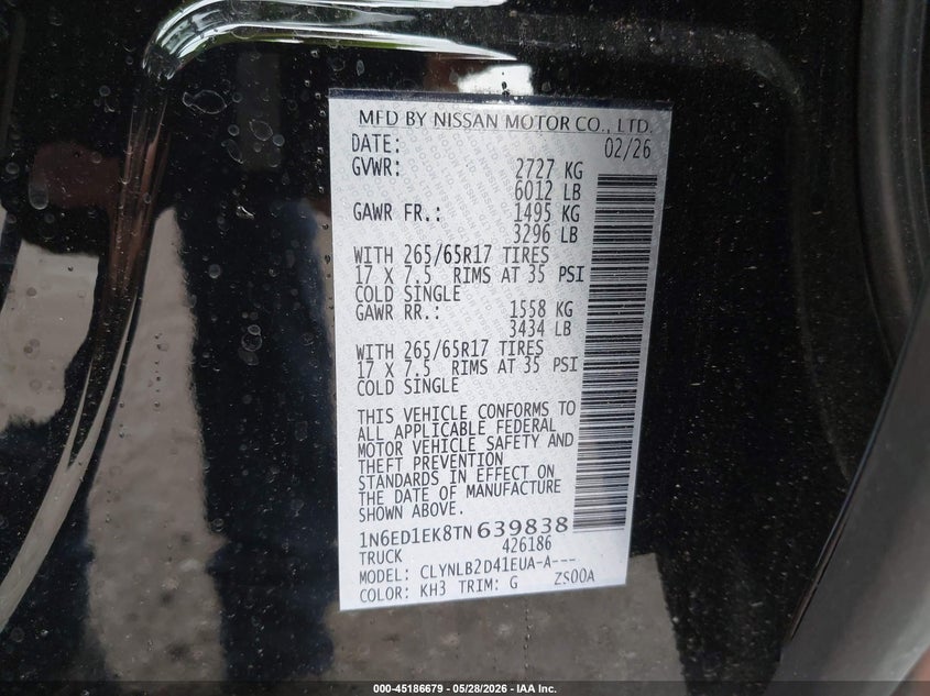 2026 NISSAN NAVARA (FRONTIER) TRUCK 3.8L V-6 DI, DOHC, VVT, 310HP