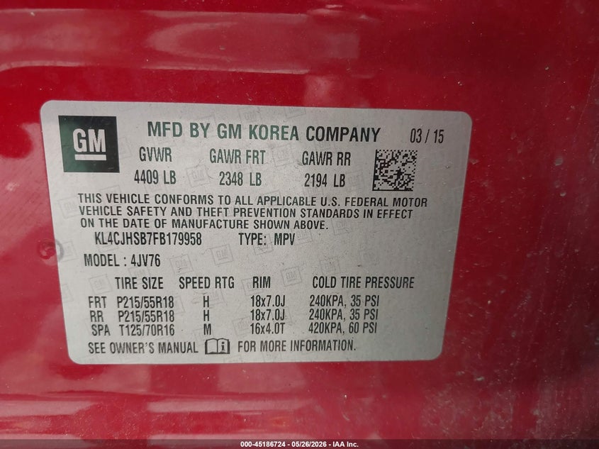 2015 Buick Encore Premium VIN: KL4CJHSB7FB179958 Lot: 45186724