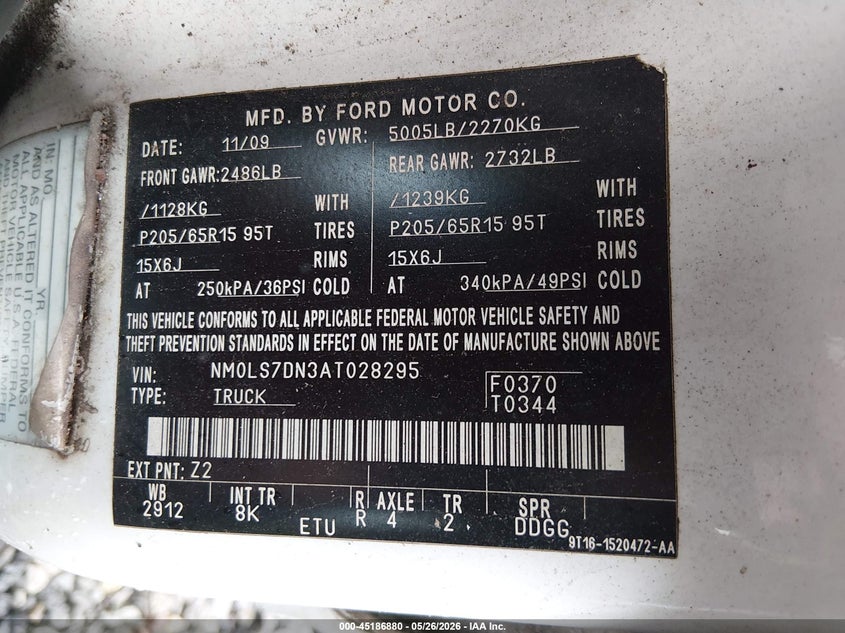 2010 Ford Transit Connect Xlt VIN: NM0LS7DN3AT028295 Lot: 45186880