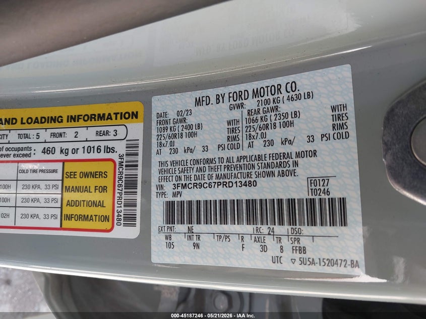 2023 Ford Bronco Sport Outer Banks VIN: 3FMCR9C67PRD13480 Lot: 45187246