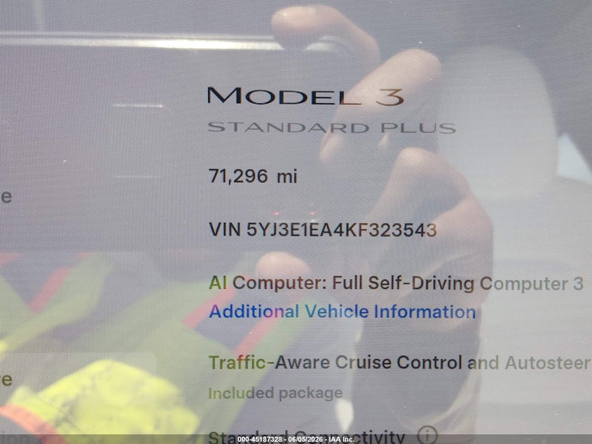 2019 Tesla Model 3 Long Range/Mid Range/Standard Range/Standard Range Plus VIN: 5YJ3E1EA4KF323543 Lot: 45187328