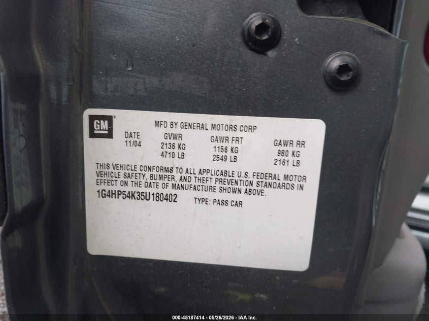 2005 Buick Lesabre Custom VIN: 1G4HP54K35U180402 Lot: 45187414