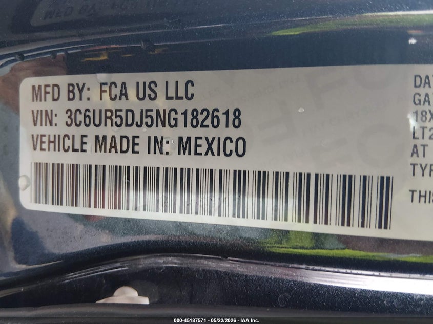 2022 Ram 2500 Big Horn 4X4 6'4 Box VIN: 3C6UR5DJ5NG182618 Lot: 45187571