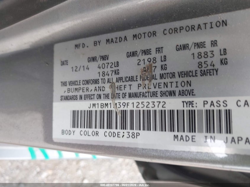 2015 Mazda Mazda3 S Grand Touring VIN: JM1BM1M39F1252372 Lot: 45187796