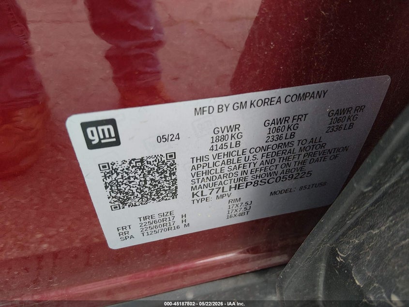 2025 CHEVROLET TRAX 1.2L I-3 DI, DOHC, V(VIN: KL77LHEP8SC059225