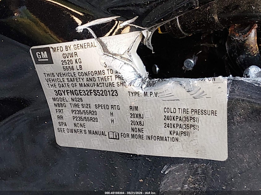 2015 Cadillac Srx Premium Collection VIN: 3GYFNGE32FS520123 Lot: 45188304