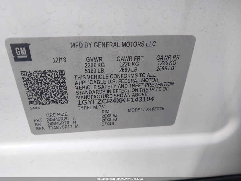 2019 Cadillac Xt4 Premium Luxury VIN: 1GYFZCR4XKF143104 Lot: 45188378