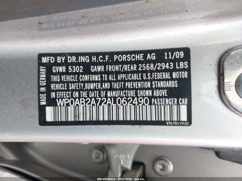 2010 Porsche Panamera 4.8 S silver Lot 111045188423 Vin WP0AB2A72AL062490