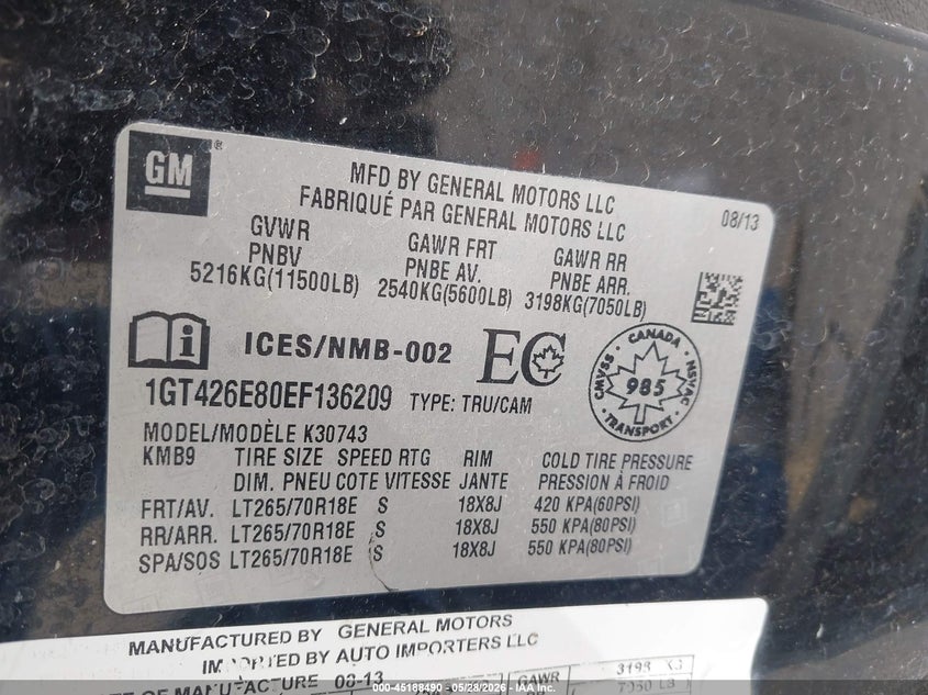 2014 Gmc SIERRA 3500Hd Denali black Lot 111045188490 Vin 1GT426E80EF136209