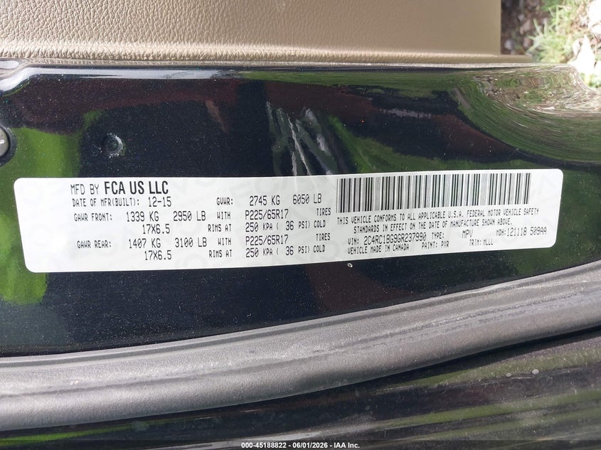 2016 Chrysler Town & Country Touring VIN: 2C4RC1BG9GR237990 Lot: 45188822