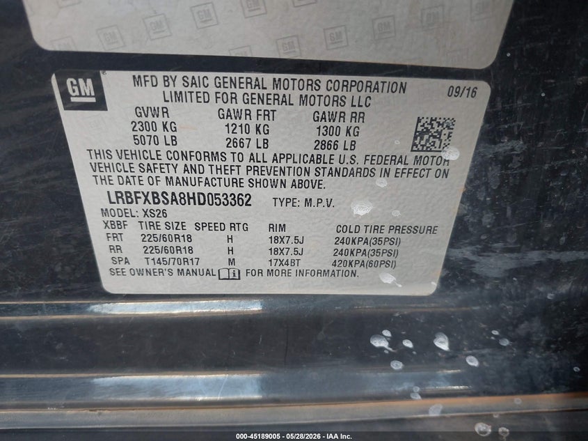 2017 Buick Envision Essence VIN: LRBFXBSA8HD053362 Lot: 45189005