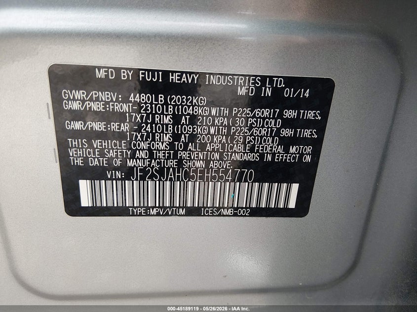 2014 SUBARU FORESTER SPORT UTILITY VEHICLE 2.5L H-4 DOHC, VVT, 170HP