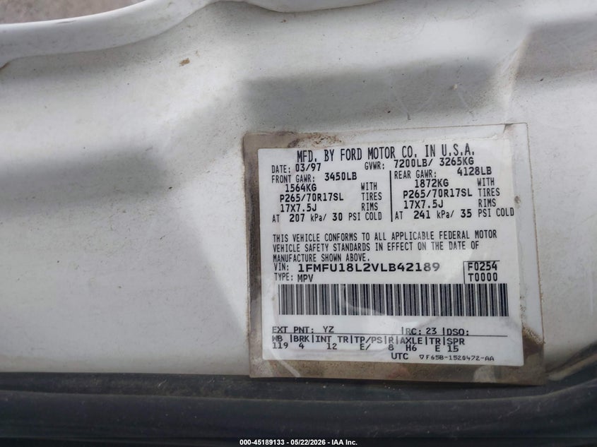 1997 Ford Expedition Eddie Bauer/Xlt VIN: 1FMFU18L2VLB42189 Lot: 45189133