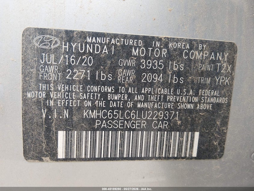 2020 Hyundai Ioniq Hybrid Blue VIN: KMHC65LC6LU229371 Lot: 45189280