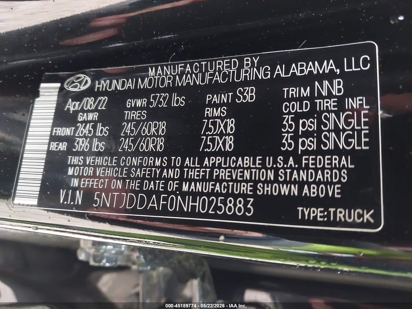 2022 Hyundai Santa Cruz Sel Premium VIN: 5NTJDDAF0NH025883 Lot: 45189774
