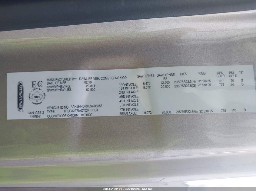 2020 FREIGHTLINER NEW CASCADIA 126 auction photo 8