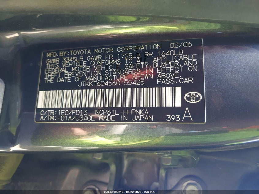 2006 Scion Xa VIN: JTKKT604560155425 Lot: 45190213