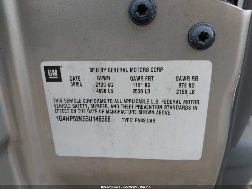 2005 Buick Lesabre Custom VIN: 1G4HP52K55U148568 Lot: 45190493