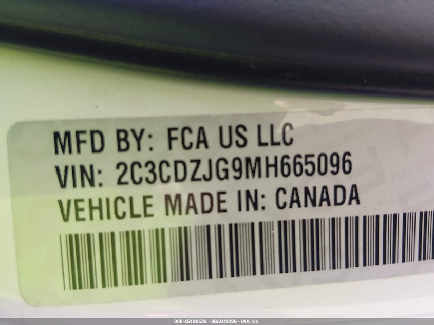 2021 Dodge Challenger Gt VIN: 2C3CDZJG9MH665096 Lot: 45190528