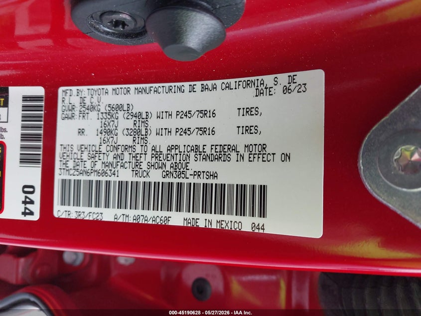 2023 Toyota Tacoma Sr5 V6 VIN: 3TMCZ5AN6PM606341 Lot: 45190628