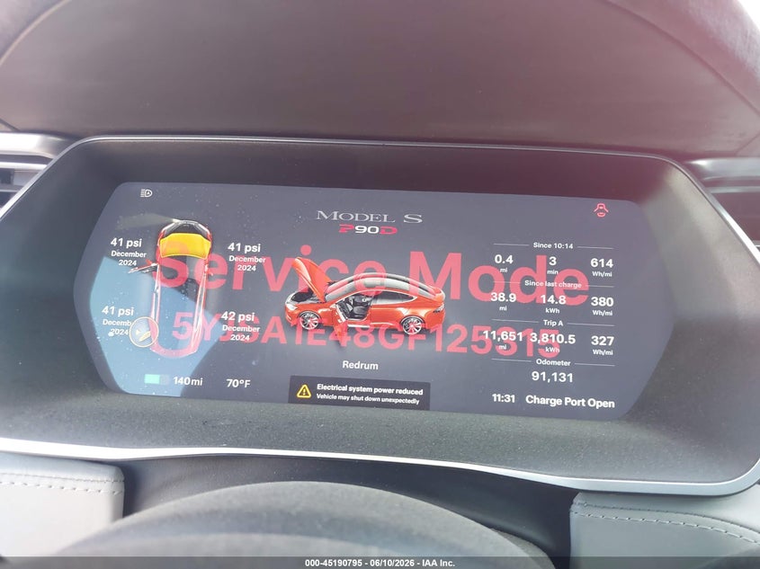 2016 Tesla Model S 90D/P100D/P85D/P90D VIN: 5YJSA1E48GF125315 Lot: 45190795