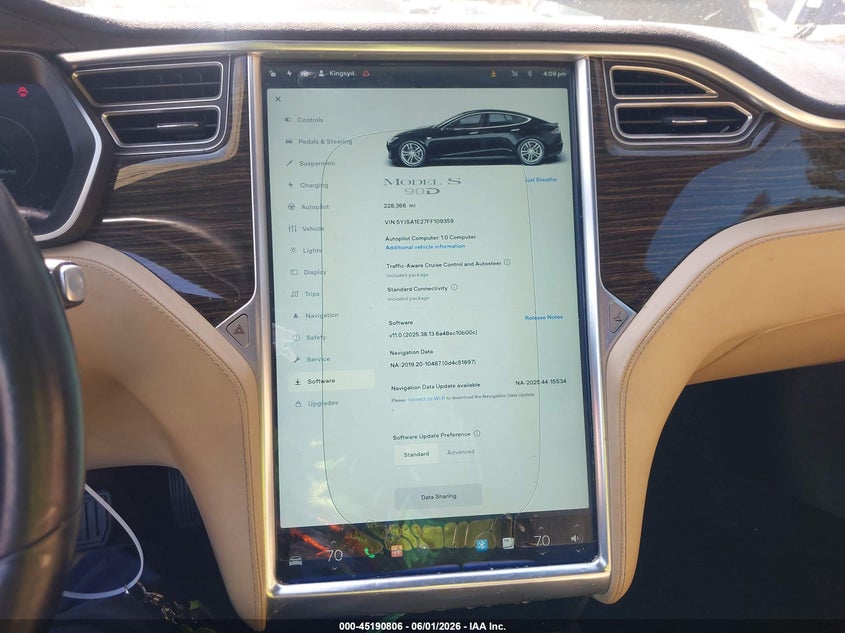 2015 Tesla Model S 70D/85D/P85D VIN: 5YJSA1E27FF109359 Lot: 45190806