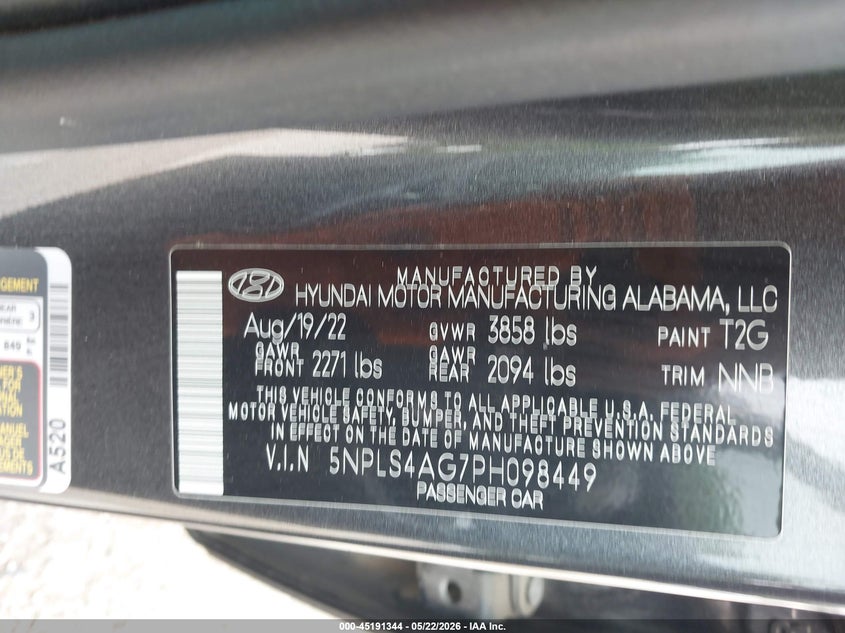 VIN 5NPLS4AG7PH098449 2023 HYUNDAI ELANTRA SEL