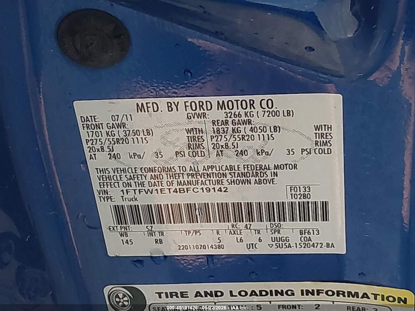 2011 FORD F-150 TRUCK 3.5L V-6 DI, DOHC, VVT, TURBO, 365HP