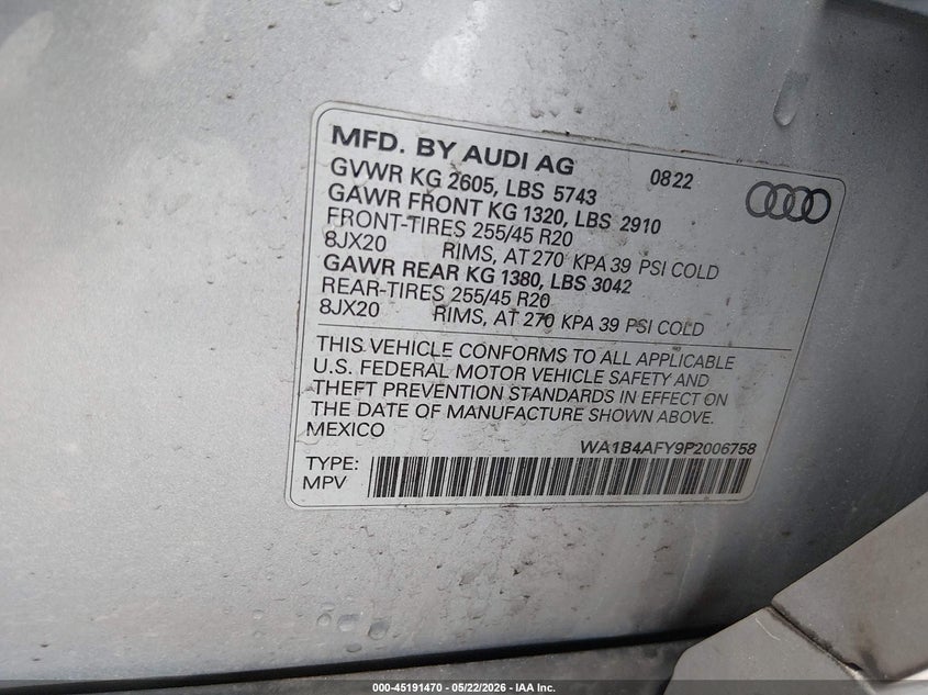 2023 Audi Sq5 Premium Plus Tfsi Quattro Tiptronic VIN: WA1B4AFY9P2006758 Lot: 45191470