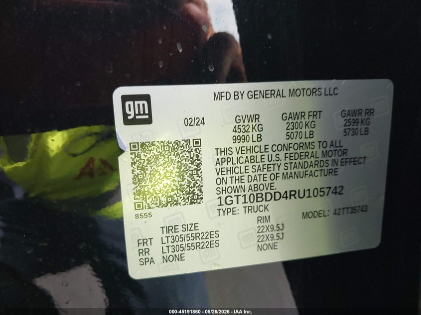 2024 GMC HUMMER EV PICKUP ELECTRIC(VIN: 1GT10BDD4RU105742