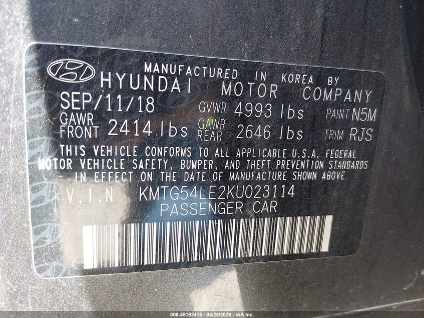 2019 Genesis G70 3.3T Advanced VIN: KMTG54LE2KU023114 Lot: 45192415