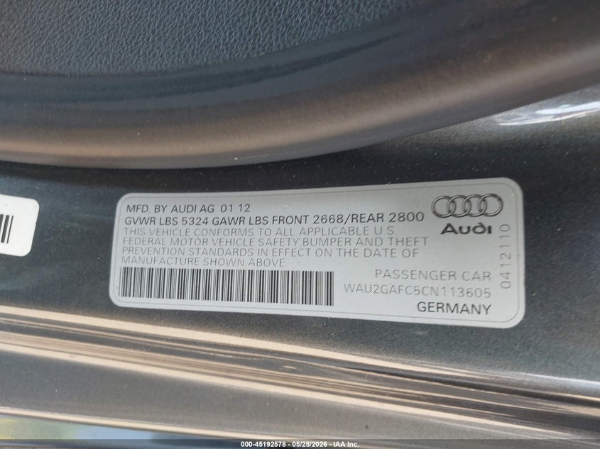 WAU2GAFC5CN113605 2012 Audi A7 3.0 Premium grey
