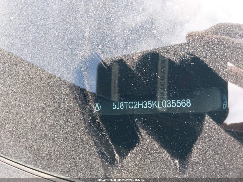 2019 Acura Rdx Standard VIN: 5J8TC2H35KL035568 Lot: 45192698