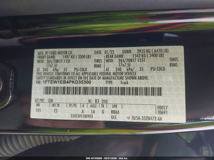 2023 FORD F-150 3.3L V-6 DI, DOHC, V(VIN: 1FTEW1EB4PKD35300