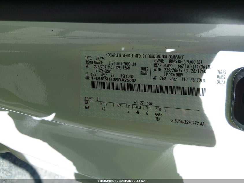 2024 Ford F-550 Chassis Xl VIN: 1FDUF5HT0RDA25008 Lot: 45192875