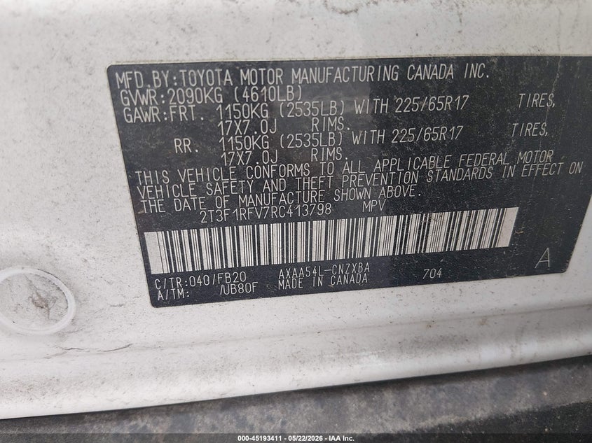 VIN 2T3F1RFV7RC413798 2024 TOYOTA RAV4 LE