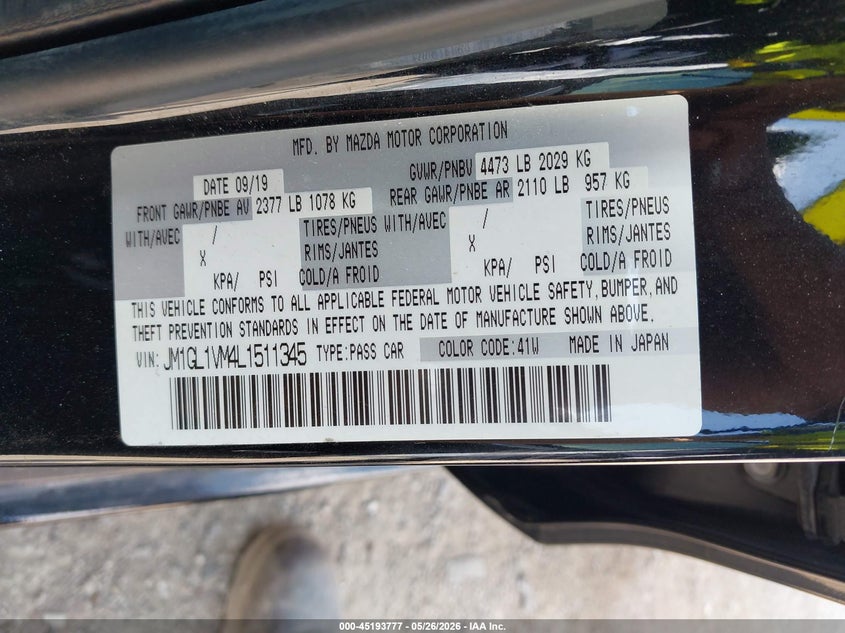 2020 Mazda Mazda6 Touring VIN: JM1GL1VM4L1511345 Lot: 45193777