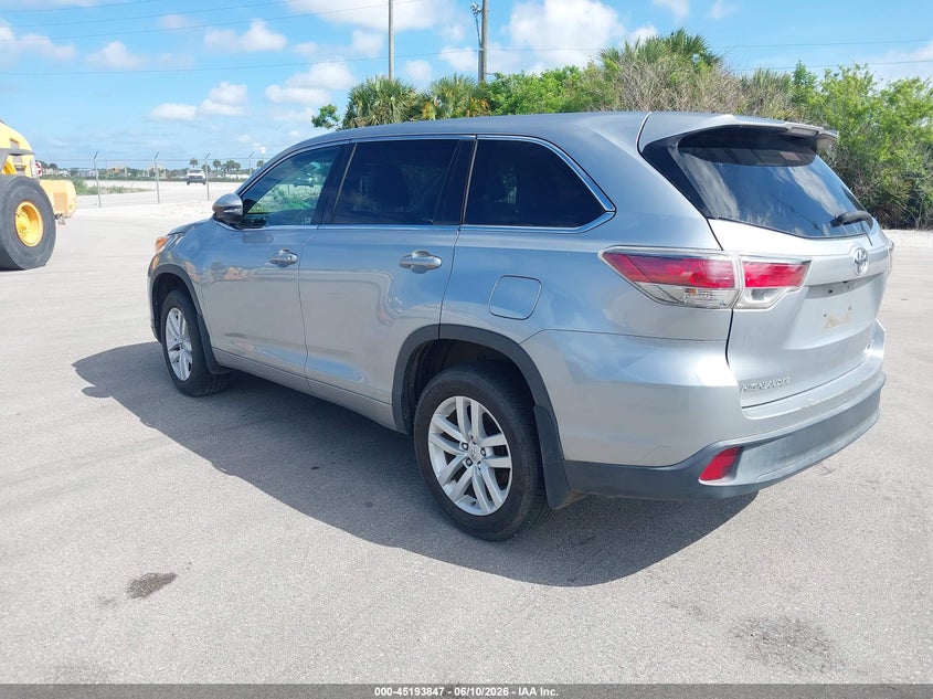 Vin: 5tdbkrfh3fs095762, lot: 45691575, toyota highlander le v6 20153
