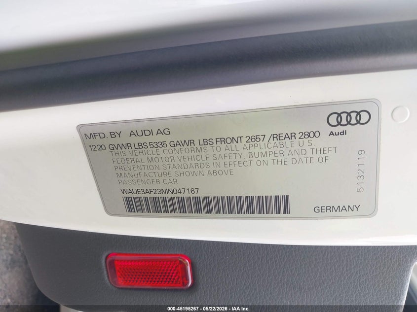 2021 Audi A6 Premium Plus 45 Tfsi Quattro S Tronic/Sport Premium Plus 45 Tfsi Quattro S Tronic VIN: WAUE3AF23MN047167 Lot: 45195267