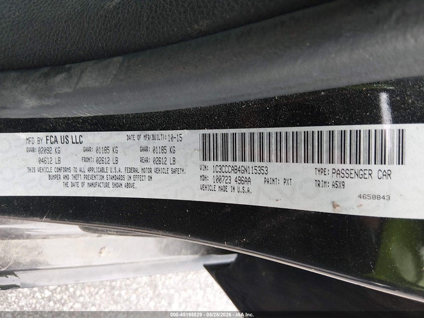 2016 Chrysler 200 Limited VIN: 1C3CCCAB4GN115353 Lot: 45195529