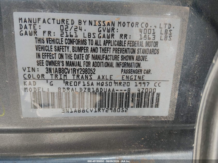 2024 NISSAN SENTRA 2.0L I-4 DI, DOHC, V(VIN: 3N1AB8CV1RY298052