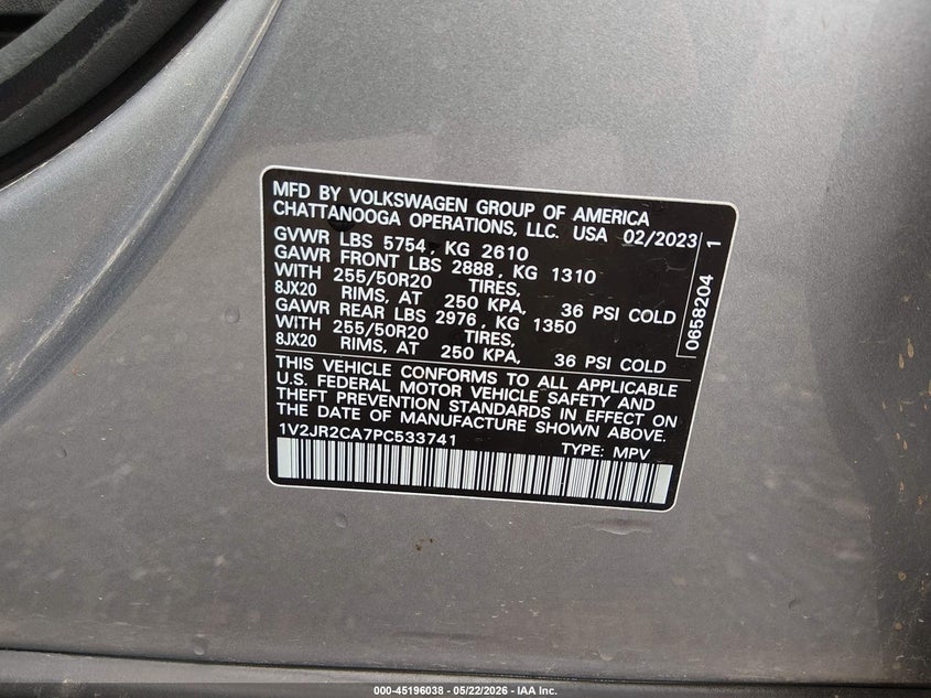2023 Volkswagen Atlas 3.6L V6 Se W/Technology VIN: 1V2JR2CA7PC533741 Lot: 45196038